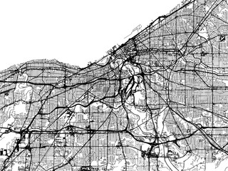 Vector road map of the city of  Cleveland Ohio in the United States of America on a white background. - obrazy, fototapety, plakaty