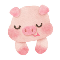 Watercolor baby pig cute cartoon characters for farm animals