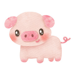 Watercolor baby pig happy cute cartoon characters for farm animals