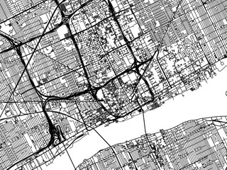 Vector road map of the city of  Detroit Center Michigan in the United States of America on a white background.
