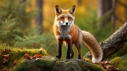 Animal in their natural environment, red fox in local wild life forest , generated AI  Generative AI