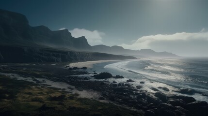 Fototapeta na wymiar Rocky cliffs towering over an ocean. Generative ai composite.