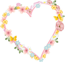 rosa Herz Rahmen verziert mit reichlich Blüten