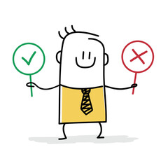 Stick figure, business decision right or wrong.