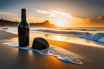 Botella de vino en el mar