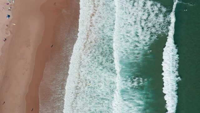 Portugal beach waves drone shot from above