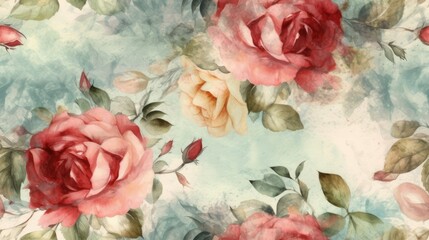 Soft vintage watercolour floral pattern.. Generative ai composite.
