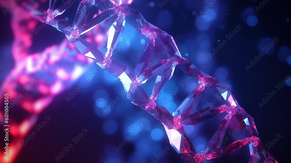 Aufkleber Abstract 3d DNA molecule helix with cutted part.Low-poly style. Abstract neon frame style. Generative AI