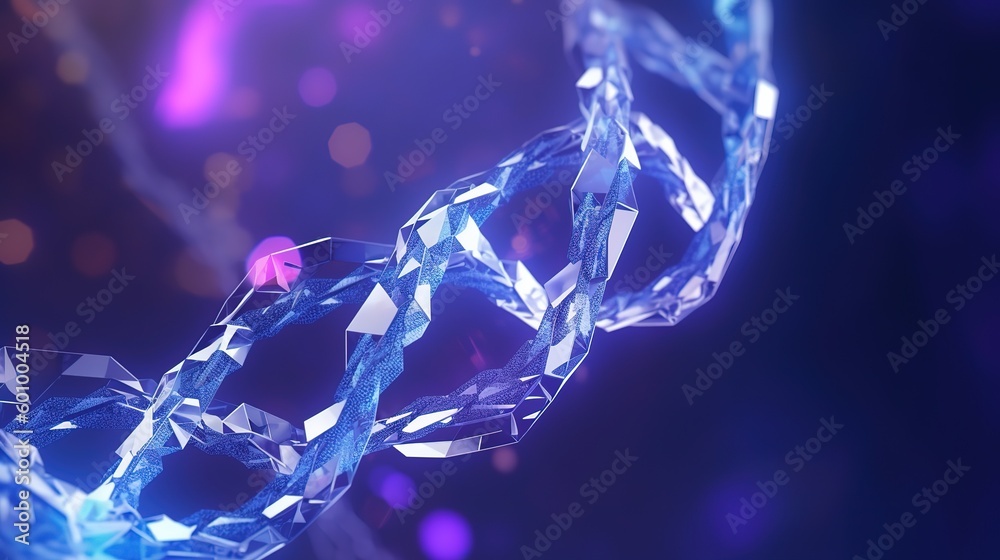 Aufkleber Abstract 3d DNA molecule helix with cutted part.Low-poly style. Abstract neon frame style. Generative AI