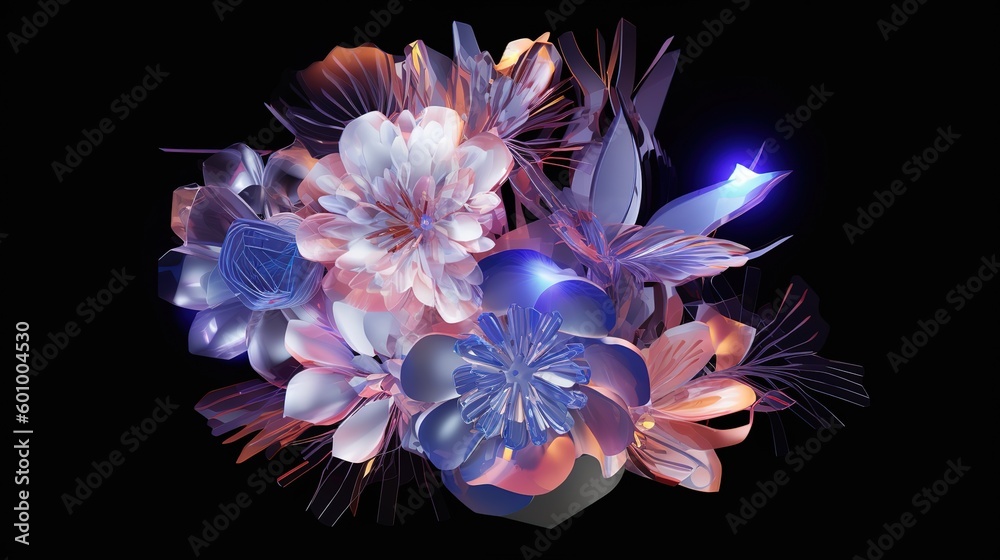 Aufkleber abstract pink flowers.low-poly style. abstract neon frame style. generative ai
