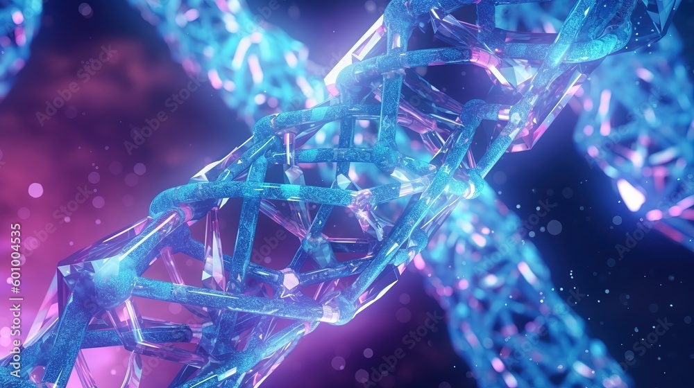 Aufkleber Abstract 3d DNA molecule helix with cutted part.Low-poly style. Abstract neon frame style. Generative AI
