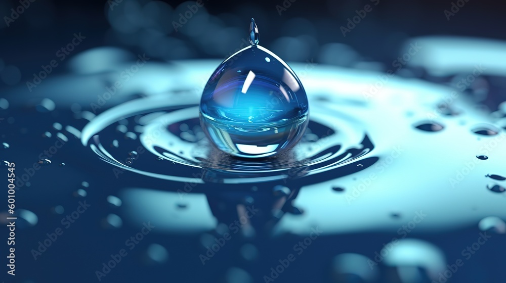 Fototapete falling drop of water.low-poly style. abstract neon frame style. generative ai