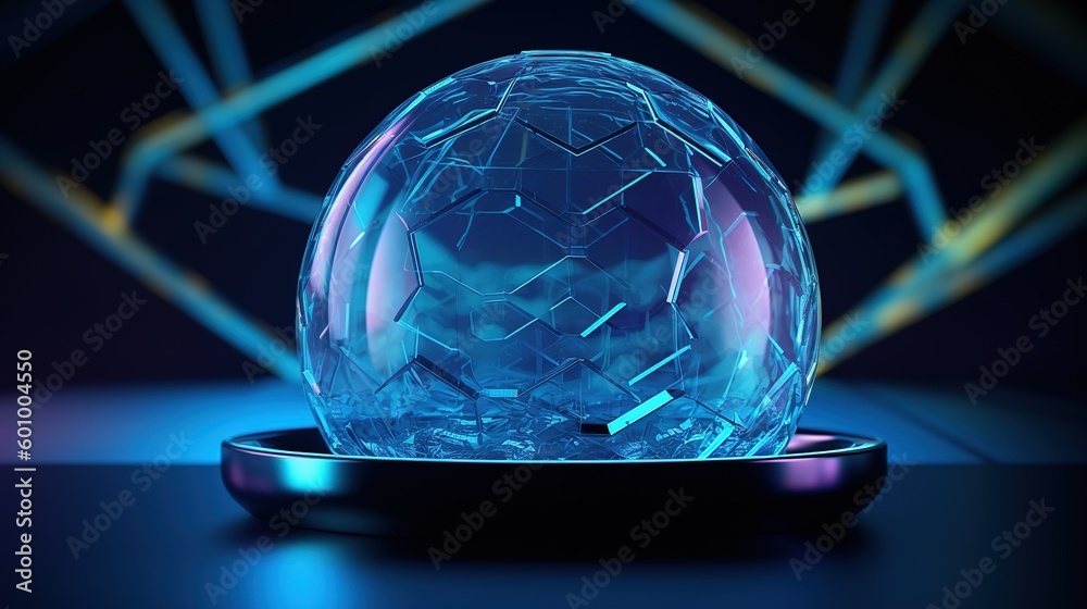 Aufkleber Abstract blue empty glass dome.Low-poly style. Abstract neon frame style. Generative AI