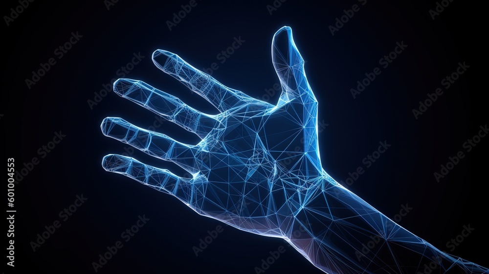 Aufkleber Abstract giving hand.Low-poly style. Abstract neon frame style. Generative AI
