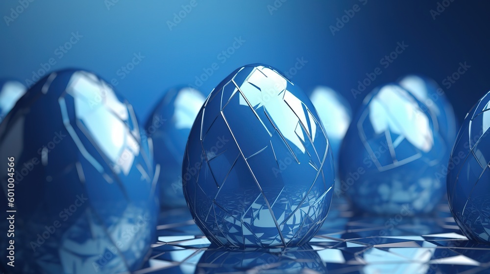 Leinwandbilder abstract blue easter eggs.low-poly style. abstract neon frame style. generative ai