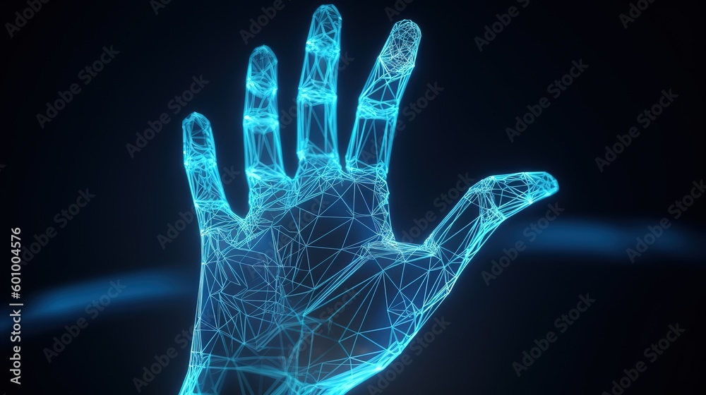 Fototapete abstract giving hand.low-poly style. abstract neon frame style. generative ai