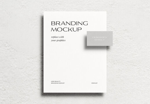 Letterhead Branding A4 Paper Mockup Template Business Card Invitation Gold Foil Debossed Shadow