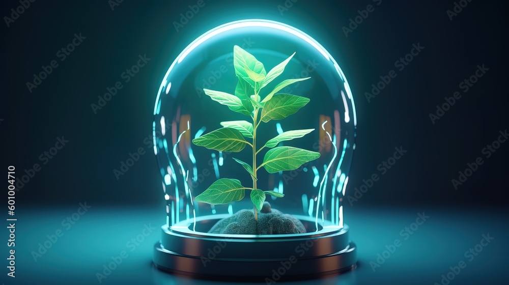 Poster abstract growing plant in soil.low-poly style. abstract neon frame style. generative ai