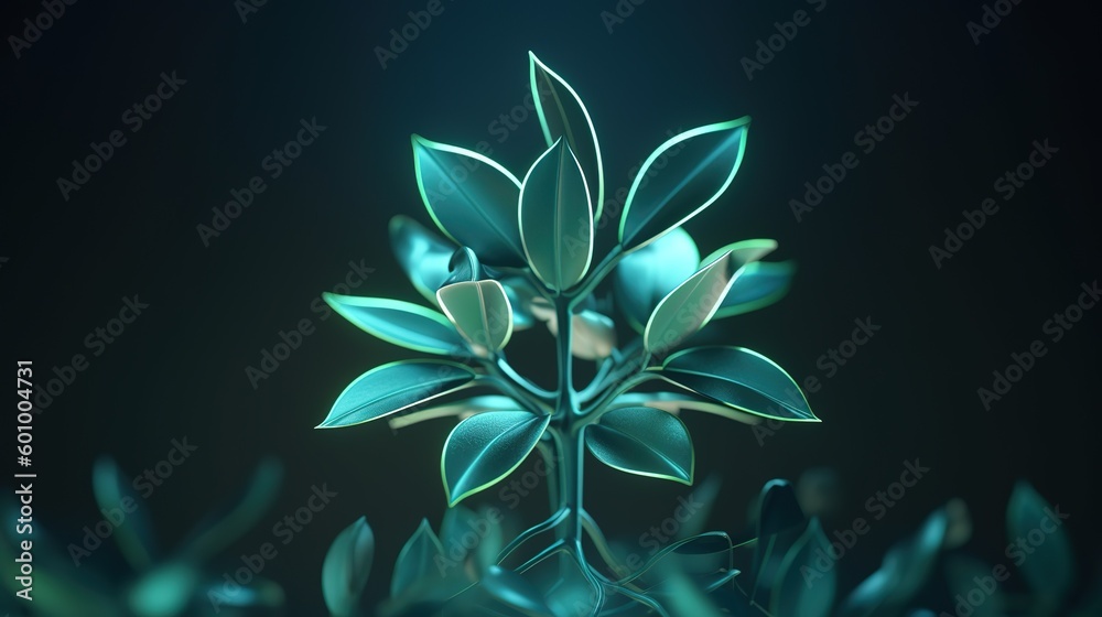 Poster abstract growing plant in soil.low-poly style. abstract neon frame style. generative ai