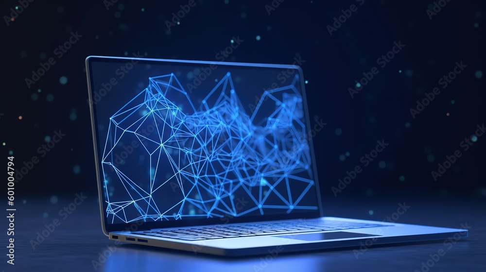 Leinwandbilder abstract laptop. low-poly style. abstract neon frame style. generative ai