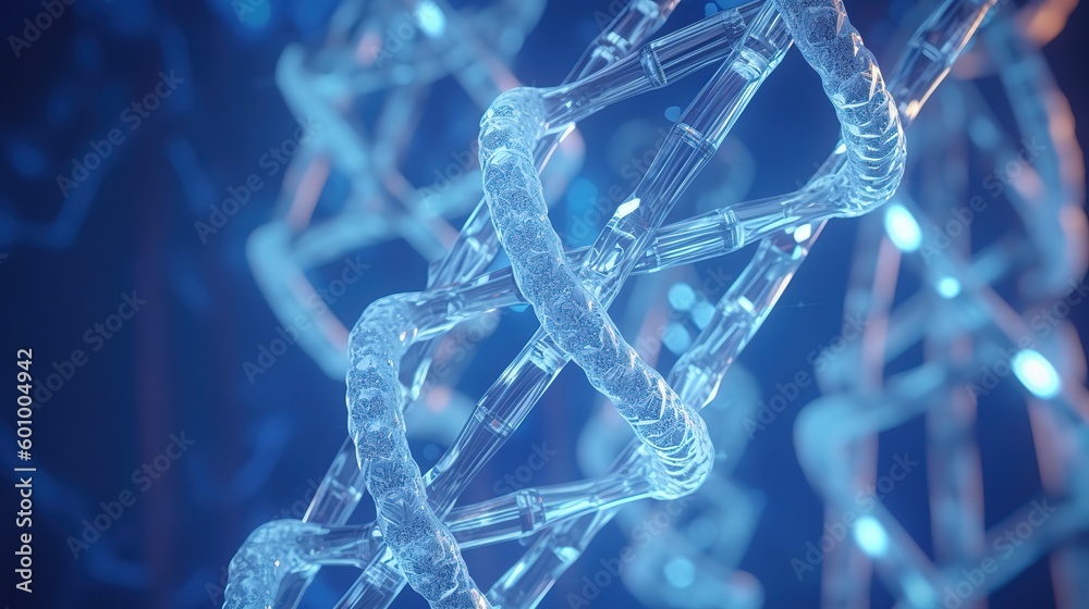 Aufkleber abstract blue and purple 3d dna molecule helix. abstract neon frame style. generative ai