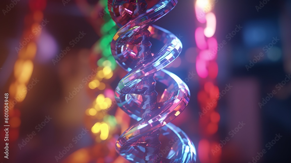 Poster abstract blue and purple 3d dna molecule helix. abstract neon frame style. generative ai