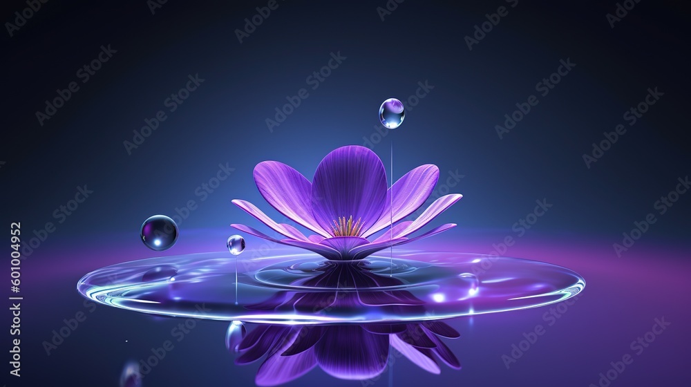 Poster digital flowers on the water. abstract neon frame style. generative ai