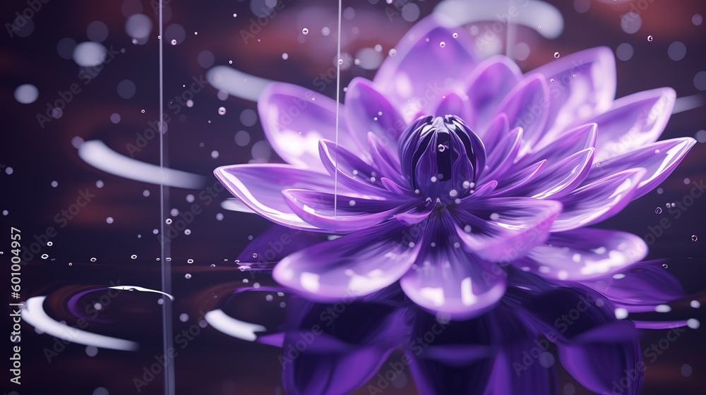 Poster digital flowers on the water. abstract neon frame style. generative ai