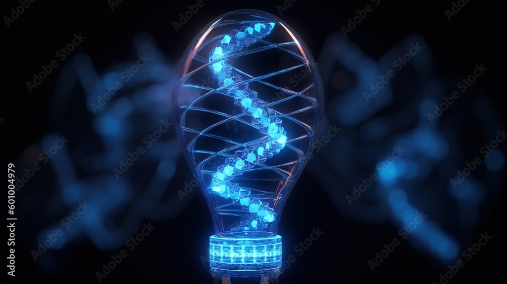 Poster abstract blue glowing light bulb. low-poly style. abstract neon frame style. generative ai