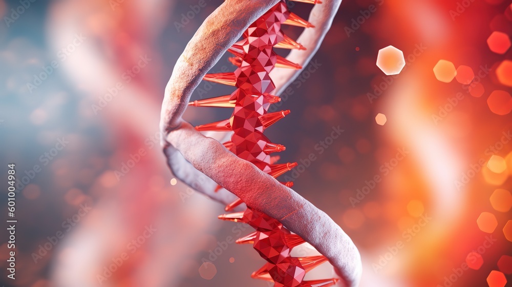 Poster abstract blue and purple 3d dna molecule helix. abstract neon frame style. generative ai
