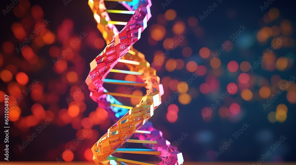 Poster abstract blue and purple 3d dna molecule helix. abstract neon frame style. generative ai