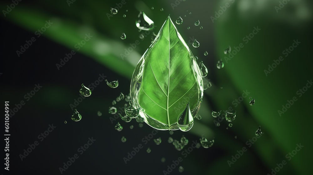 Aufkleber Abstract water drop with a green plant.Abstract neon frame style. Generative AI