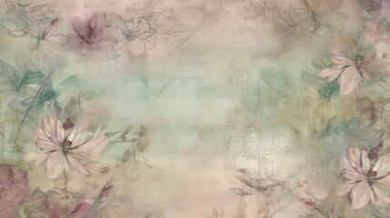 Distressed vintage background with flowers. Generative ai composite.
