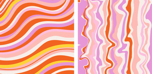 Fototapeta premium Retro groovy colorful abstract art template set