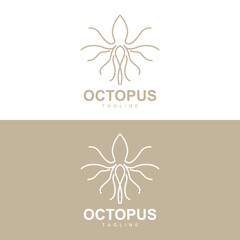 Octopus Logo, Simple Line Design, Sea Animal Vector Japanese Seafood Ingredient, Icon Symbol Illustration