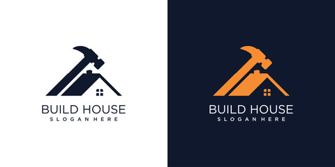 Construction logo vector design with hammer style
