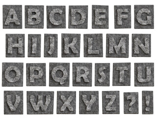 carved stone full alphabet, letters in stone,  characters, question mark 3D render
