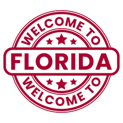 Red Welcome To Florida Sign, Stamp, Sticker with Stars vector illustration