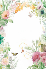 Elegant inspiration for a summer invitation. Garden, wine or cocktail party. Space for your own copy text on a white background. Created with Generative AI.