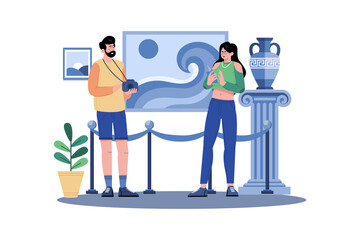 A couple spends the day attending art exhibitions or theater performances.