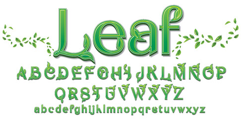 Green floral alphabet font uppercase letters with flowers leaves gold splatters