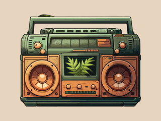 Engraving retro vintage wooscut modern style music audio boombox speaket for cassettes types. Can be used like logo or icon. Graphic Art Vector