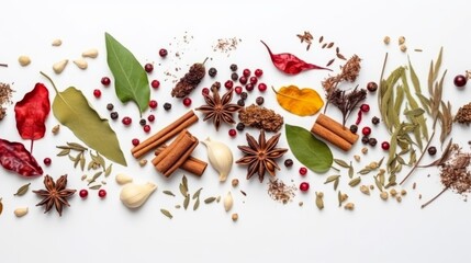 Spices and herbs on white background. variety of spice on white background. AI generative. - obrazy, fototapety, plakaty
