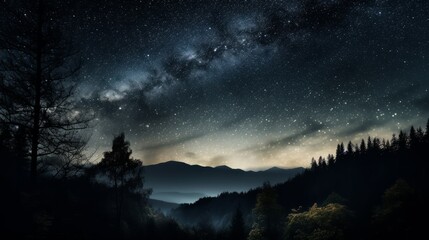 Naklejka premium Starry night sky. Beautiful landscape. AI generative.
