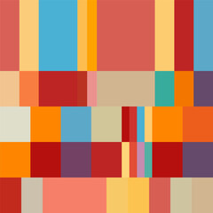 Modern vector abstract seamless geometric pattern with stripes, squares and rectangles in retro Scandinavian style. Colorful simple shapes mosaic. Bauhaus design inspired background.