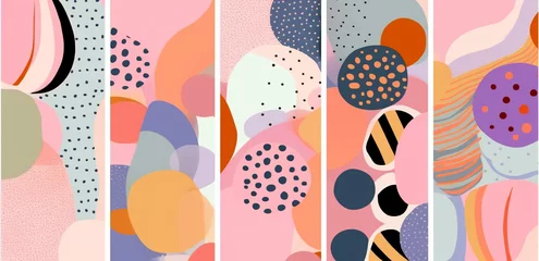 Rolgordijnen poster banner wall seamless pattern, shapes and lines, pastel colors, generative ai illustration © aledesun