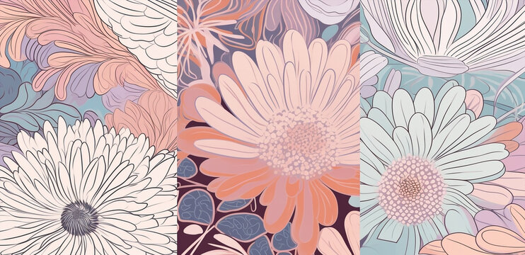 flower patter wallpaper style,soft pastel colors, generative ai illustration