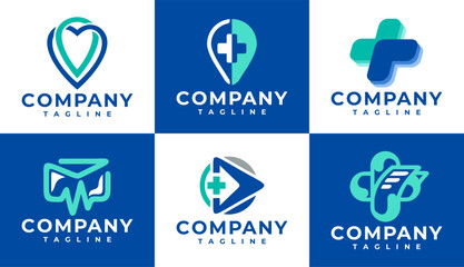 Set of abstract medical health logo design template