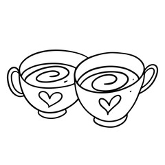 Two line art mug with tea or coffee