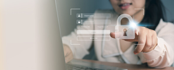 Cyber security network technology concept. User authentication system with username and password, Business people protect personal information. Privacy security.Data protection privacy concept.GDPR.EU